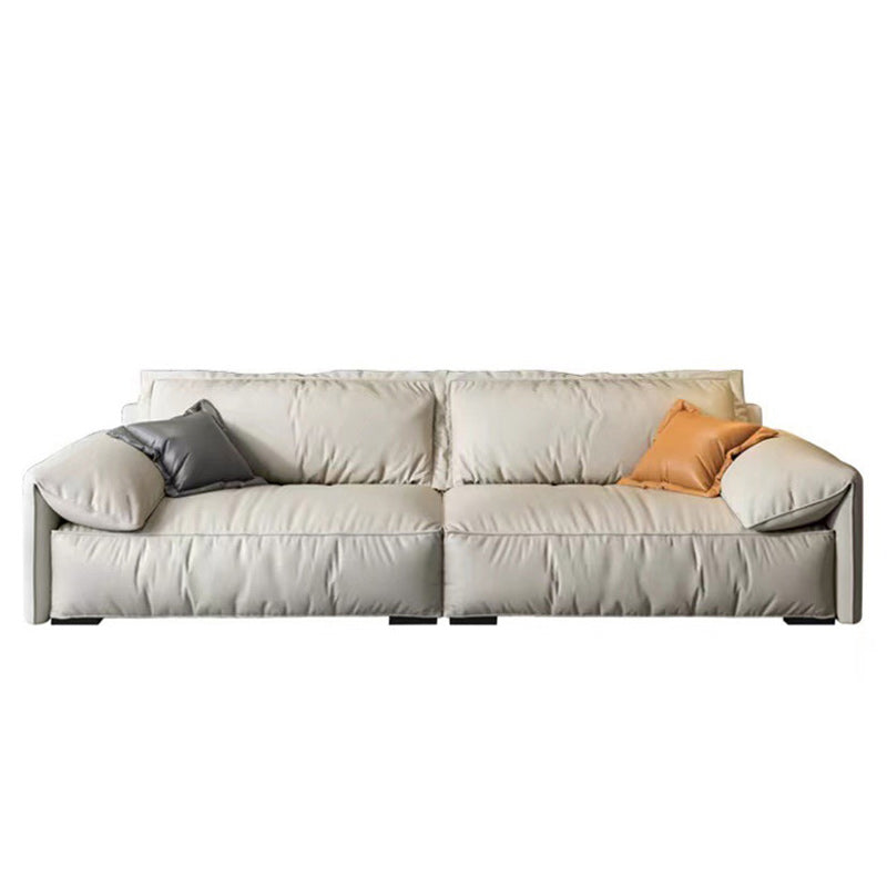 Ivory Stain Resistant Settee Furniture Faux Leather Pillow Top Arm Setee 83"L x 39"W x 33.5"H Down Clearhalo 'furn' 'furn_sofas' 'Furniture' 'furniture_sofas' 'kitchen' 'kitchen_sofas' 'Living Room Furniture' 'Sofa' 'sofas' 4820141