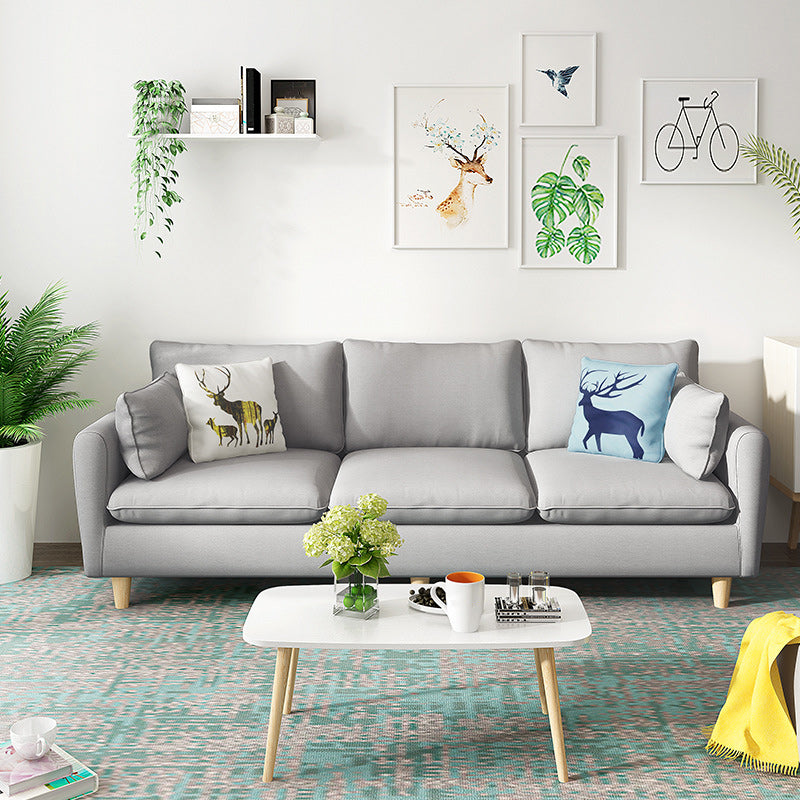 Fabric 3 Seater Settee Furniture Square Arm Standard Sofa with 3 Pillows Light Gray Clearhalo 'furn' 'furn_sofas' 'Furniture' 'furniture_sofas' 'kitchen' 'kitchen_sofas' 'Living Room Furniture' 'Sofa' 'sofas' 4820213