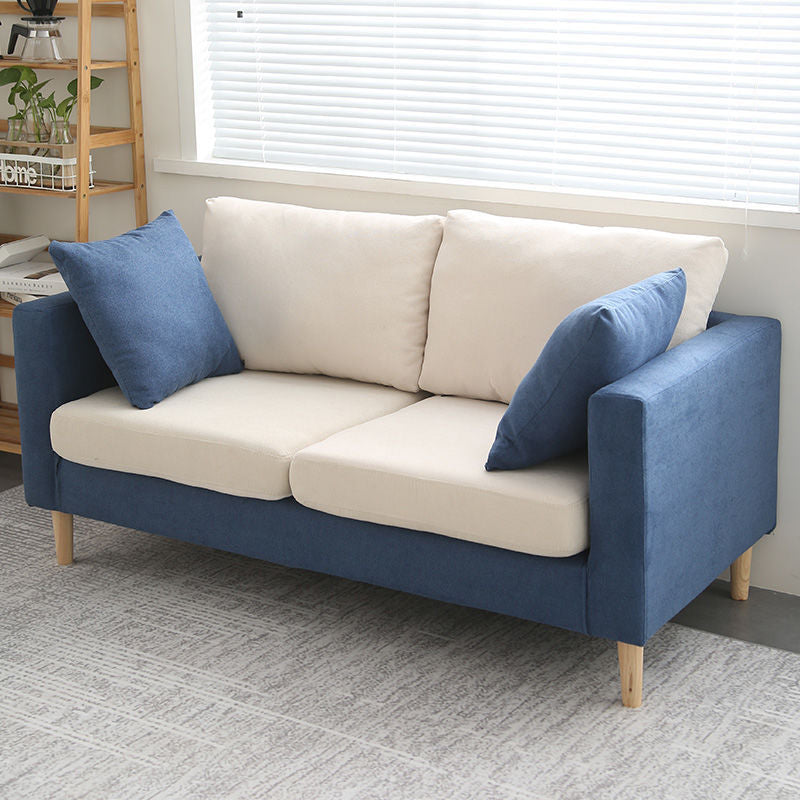 Polish Finish Sofa Square Arm Sofa Loose Back Loveseat For Apartment and Room Dark Blue-White Clearhalo 'furn' 'furn_sofas' 'Furniture' 'furniture_sofas' 'kitchen' 'kitchen_sofas' 'Living Room Furniture' 'Sofa' 'sofas' 4820231