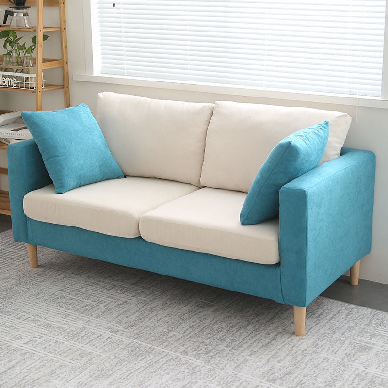 Polish Finish Sofa Square Arm Sofa Loose Back Loveseat For Apartment and Room Blue Clearhalo 'furn' 'furn_sofas' 'Furniture' 'furniture_sofas' 'kitchen' 'kitchen_sofas' 'Living Room Furniture' 'Sofa' 'sofas' 4820237