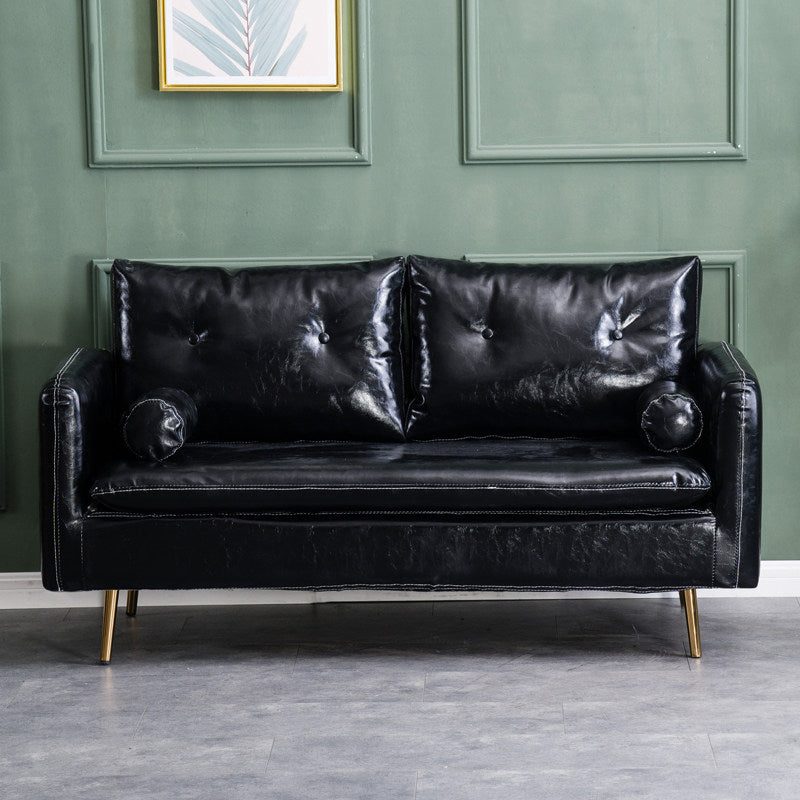 Tufted Square Arm Sofa Mid Century Modern 30.7" H Faux Leather Sofa Black Clearhalo 'Furniture' 'furniture_sofas' 'kitchen' 'kitchen_sofas' 'Living Room Furniture' 'Sofa' 'sofas' 4820260