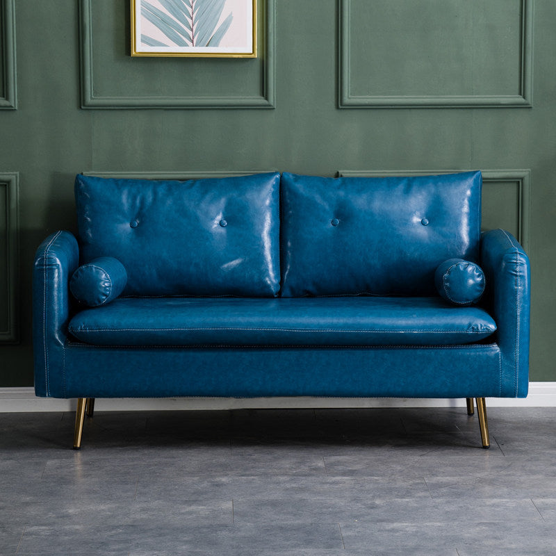 Tufted Square Arm Sofa Mid Century Modern 30.7" H Faux Leather Sofa Dark Blue Clearhalo 'Furniture' 'furniture_sofas' 'kitchen' 'kitchen_sofas' 'Living Room Furniture' 'Sofa' 'sofas' 4820261