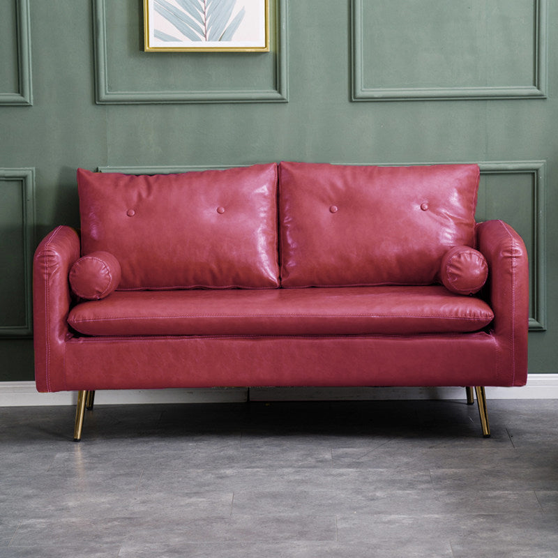 Tufted Square Arm Sofa Mid Century Modern 30.7" H Faux Leather Sofa Pink Clearhalo 'Furniture' 'furniture_sofas' 'kitchen' 'kitchen_sofas' 'Living Room Furniture' 'Sofa' 'sofas' 4820262