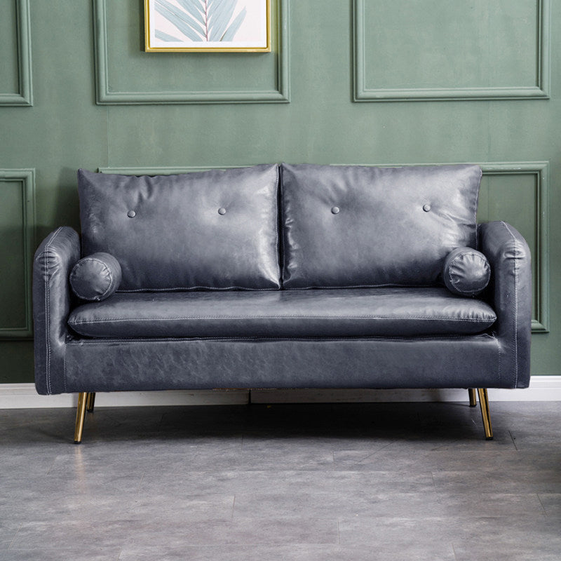 Tufted Square Arm Sofa Mid Century Modern 30.7" H Faux Leather Sofa Grey Clearhalo 'Furniture' 'furniture_sofas' 'kitchen' 'kitchen_sofas' 'Living Room Furniture' 'Sofa' 'sofas' 4820265