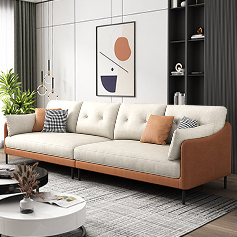 Contemporary Faux Leather Sloped Arm Sofa with Bolster Pillows for Apartment Beige Orange Clearhalo 'furn' 'furn_sofas' 'Furniture' 'furniture_sofas' 'kitchen' 'kitchen_sofas' 'Living Room Furniture' 'Sofa' 'sofas' 4820285