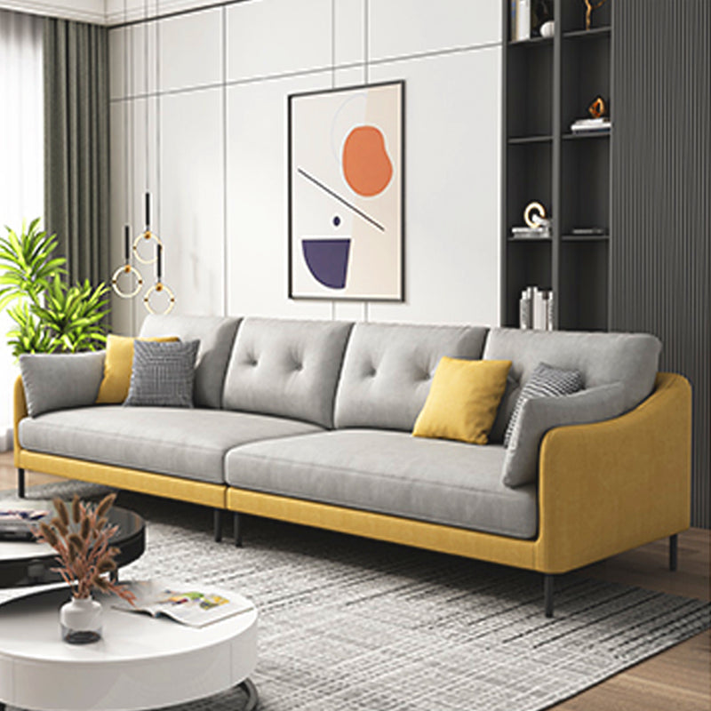 Contemporary Faux Leather Sloped Arm Sofa with Bolster Pillows for Apartment Light Grey-Yellow Clearhalo 'furn' 'furn_sofas' 'Furniture' 'furniture_sofas' 'kitchen' 'kitchen_sofas' 'Living Room Furniture' 'Sofa' 'sofas' 4820289