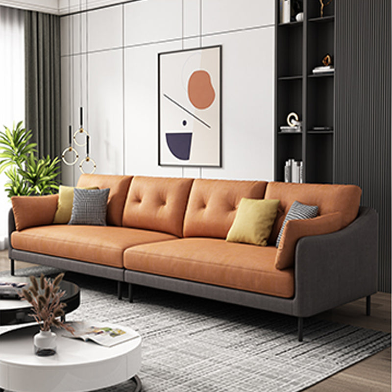 Contemporary Faux Leather Sloped Arm Sofa with Bolster Pillows for Apartment Orange Dark Grey Clearhalo 'furn' 'furn_sofas' 'Furniture' 'furniture_sofas' 'kitchen' 'kitchen_sofas' 'Living Room Furniture' 'Sofa' 'sofas' 4820290