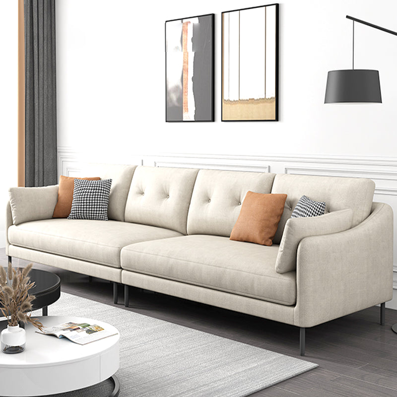 Contemporary Faux Leather Sloped Arm Sofa with Bolster Pillows for Apartment Off-White Clearhalo 'furn' 'furn_sofas' 'Furniture' 'furniture_sofas' 'kitchen' 'kitchen_sofas' 'Living Room Furniture' 'Sofa' 'sofas' 4820297