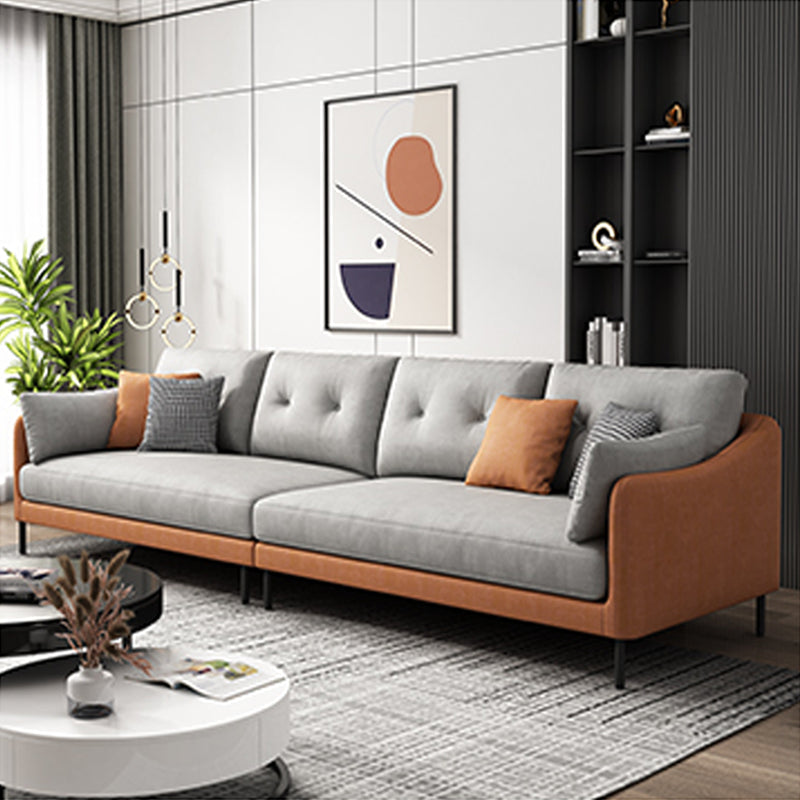 Contemporary Faux Leather Sloped Arm Sofa with Bolster Pillows for Apartment Orange Light Grey Clearhalo 'furn' 'furn_sofas' 'Furniture' 'furniture_sofas' 'kitchen' 'kitchen_sofas' 'Living Room Furniture' 'Sofa' 'sofas' 4820298