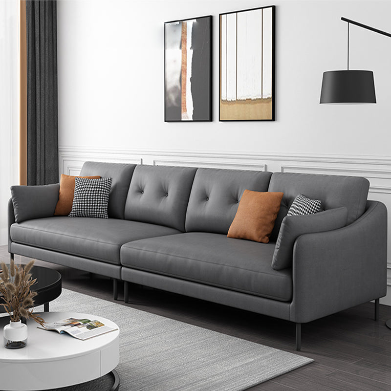 Contemporary Faux Leather Sloped Arm Sofa with Bolster Pillows for Apartment Dark Gray Clearhalo 'furn' 'furn_sofas' 'Furniture' 'furniture_sofas' 'kitchen' 'kitchen_sofas' 'Living Room Furniture' 'Sofa' 'sofas' 4820300