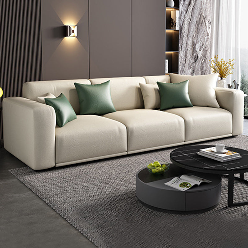 Fabric Living Room Square Arm Standard Cushions Contemporary Seating Light Khaki Clearhalo 'furn' 'furn_sofas' 'Furniture' 'furniture_sofas' 'kitchen' 'kitchen_sofas' 'Living Room Furniture' 'Sofa' 'sofas' 4820308