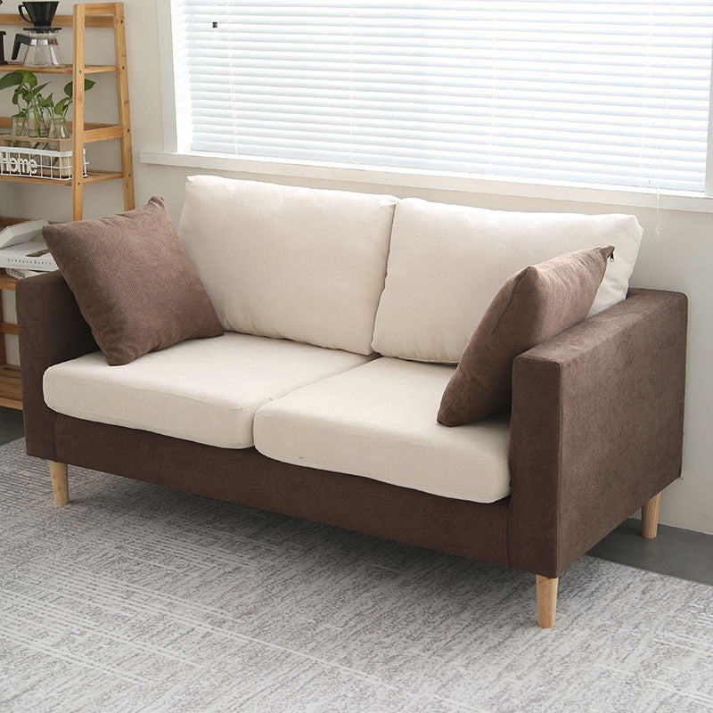 Square Arm Loveseat Polish Finish Sofa for Living Room and Home White-Brown Clearhalo 'furn' 'furn_sofas' 'Furniture' 'furniture_sofas' 'kitchen' 'kitchen_sofas' 'Living Room Furniture' 'Sofa' 'sofas' 4820343