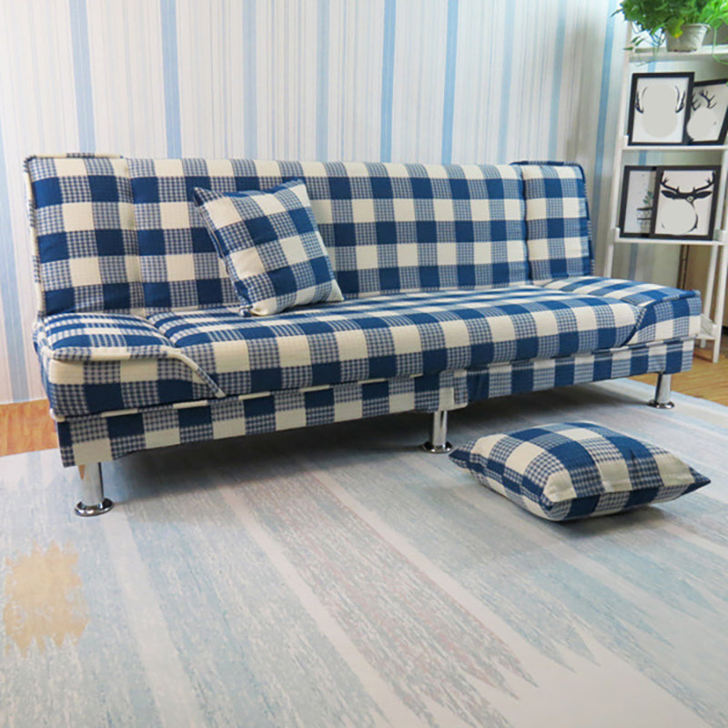 Linen Convertible Sleeper Sofa Sewn Pillow Back Armless Sofa Blue-White Clearhalo 'Furniture' 'furniture_sofas' 'kitchen' 'kitchen_sofas' 'Living Room Furniture' 'Sofa' 'sofas' 4820373