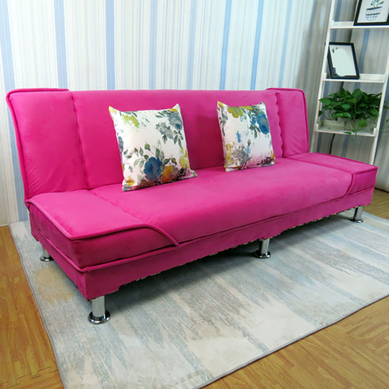 Linen Convertible Sleeper Sofa Sewn Pillow Back Armless Sofa Rose Red Clearhalo 'Furniture' 'furniture_sofas' 'kitchen' 'kitchen_sofas' 'Living Room Furniture' 'Sofa' 'sofas' 4820375