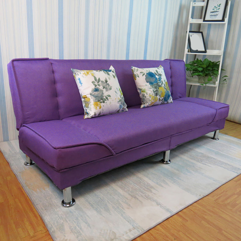 Linen Convertible Sleeper Sofa Sewn Pillow Back Armless Sofa Purple Clearhalo 'Furniture' 'furniture_sofas' 'kitchen' 'kitchen_sofas' 'Living Room Furniture' 'Sofa' 'sofas' 4820383