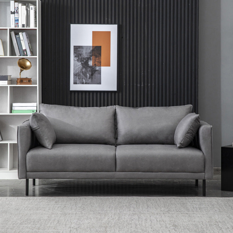 Modern Style Square Armrest Sponge Seat Multicolor Choice Imitation Leather Sofa Grey Clearhalo 'furn' 'furn_sofas' 'Furniture' 'furniture_sofas' 'kitchen' 'kitchen_sofas' 'Living Room Furniture' 'Sofa' 'sofas' 4820390