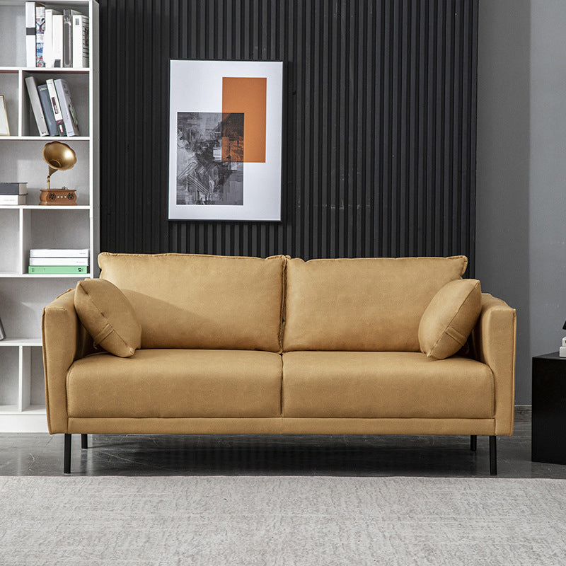 Modern Style Square Armrest Sponge Seat Multicolor Choice Imitation Leather Sofa Yellow Clearhalo 'furn' 'furn_sofas' 'Furniture' 'furniture_sofas' 'kitchen' 'kitchen_sofas' 'Living Room Furniture' 'Sofa' 'sofas' 4820393