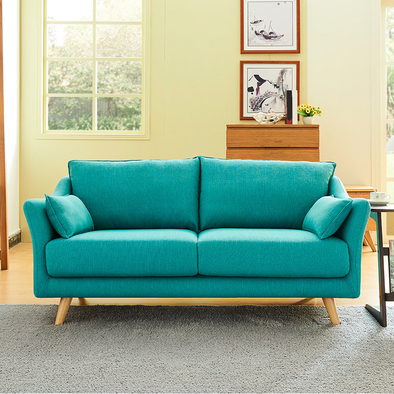 Loose Back Sloped Arm Sofa Nordic 30.7" H Linen Slipcovered Sofa Peacock Blue Clearhalo 'Furniture' 'furniture_sofas' 'kitchen' 'kitchen_sofas' 'Living Room Furniture' 'Sofa' 'sofas' 4820441