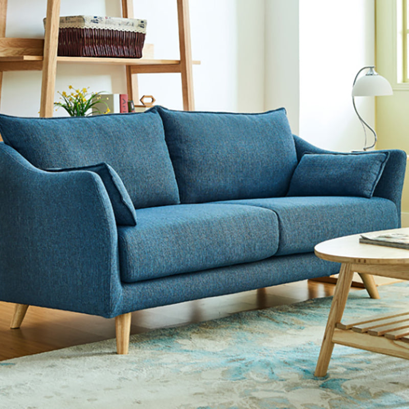 Loose Back Sloped Arm Sofa Nordic 30.7" H Linen Slipcovered Sofa Royal Blue 31''H x 46.5''L x 33.5''W Clearhalo 'Furniture' 'furniture_sofas' 'kitchen' 'kitchen_sofas' 'Living Room Furniture' 'Sofa' 'sofas' 4820450