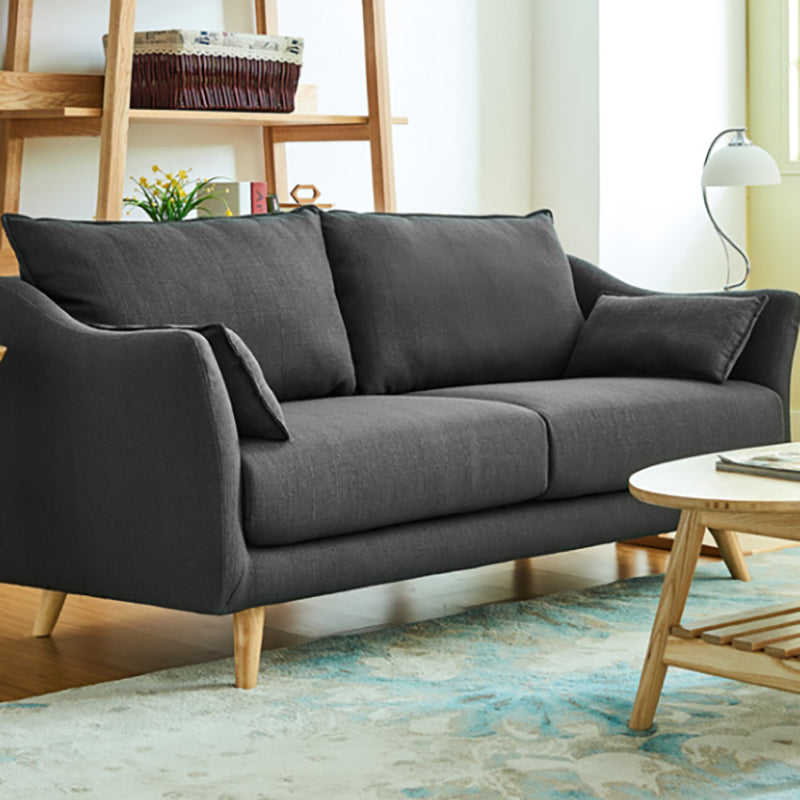 Loose Back Sloped Arm Sofa Nordic 30.7" H Linen Slipcovered Sofa Dark Gray 31''H x 46.5''L x 33.5''W Clearhalo 'Furniture' 'furniture_sofas' 'kitchen' 'kitchen_sofas' 'Living Room Furniture' 'Sofa' 'sofas' 4820451