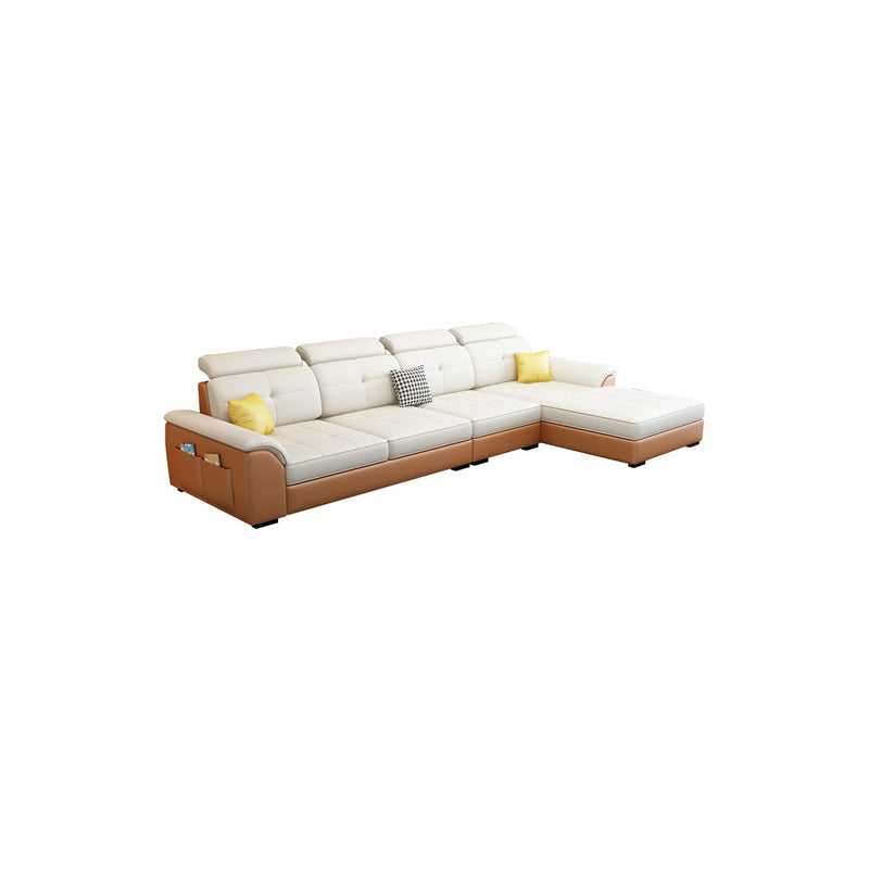 Modern 71"D Sectional Faux Leather/Linen Sofa with Reversible Chaise and Storage Orange White Clearhalo 'furn' 'furn_sectionals' 'Furniture' 'furniture_sectionals' 'kitchen' 'kitchen_sectionals' 'Living Room Furniture' 'Sectionals' 4820756