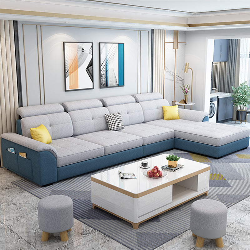Contemporary Faux Leather/Linen Sectionals 70"D Sofa with Reversible Chaise and Storage White-Blue Foam Clearhalo 'Furniture' 'kitchen' 'kitchen_sectionals' 'Living Room Furniture' 'Sectionals' 4820764