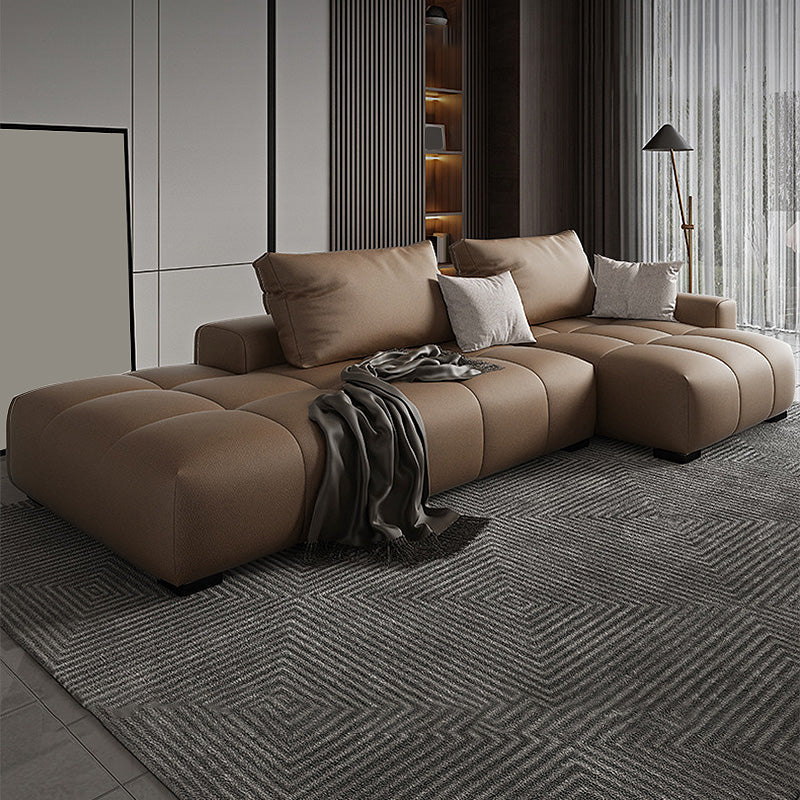 Faux leather Square Arm Sectional Brown L-Shape Sectional for Living Room 106"L x 52"W x 37"H Foam Clearhalo 'furn' 'furn_sectionals' 'Furniture' 'furniture_sectionals' 'kitchen' 'kitchen_sectionals' 'Living Room Furniture' 'Sectionals' 4820778