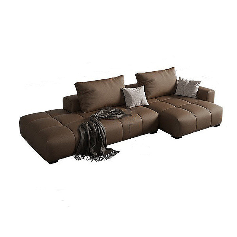 Faux leather Square Arm Sectional Brown L-Shape Sectional for Living Room 106"L x 52"W x 37"H Down Clearhalo 'furn' 'furn_sectionals' 'Furniture' 'furniture_sectionals' 'kitchen' 'kitchen_sectionals' 'Living Room Furniture' 'Sectionals' 4820782