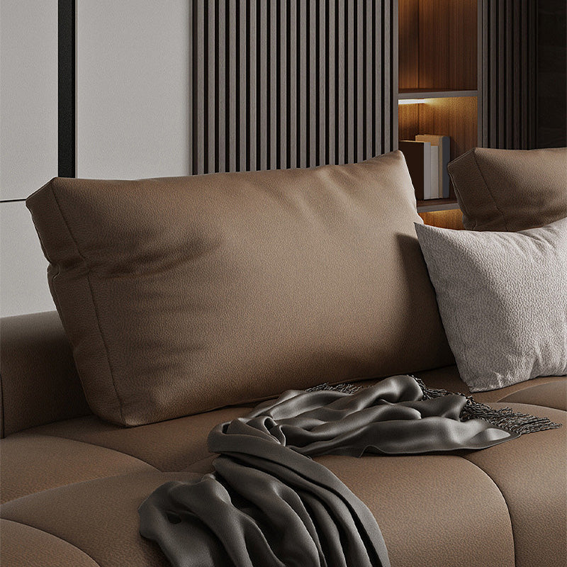 Faux leather Square Arm Sectional Brown L-Shape Sectional for Living Room Clearhalo 'furn' 'furn_sectionals' 'Furniture' 'furniture_sectionals' 'kitchen' 'kitchen_sectionals' 'Living Room Furniture' 'Sectionals' 4820785