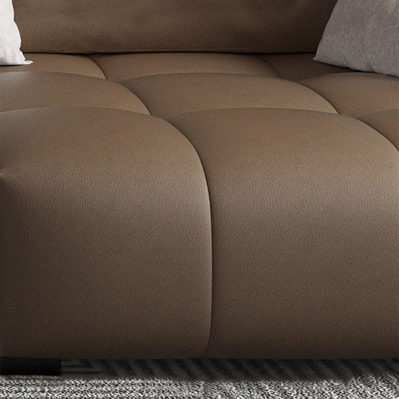 Faux leather Square Arm Sectional Brown L-Shape Sectional for Living Room Clearhalo 'furn' 'furn_sectionals' 'Furniture' 'furniture_sectionals' 'kitchen' 'kitchen_sectionals' 'Living Room Furniture' 'Sectionals' 4820787