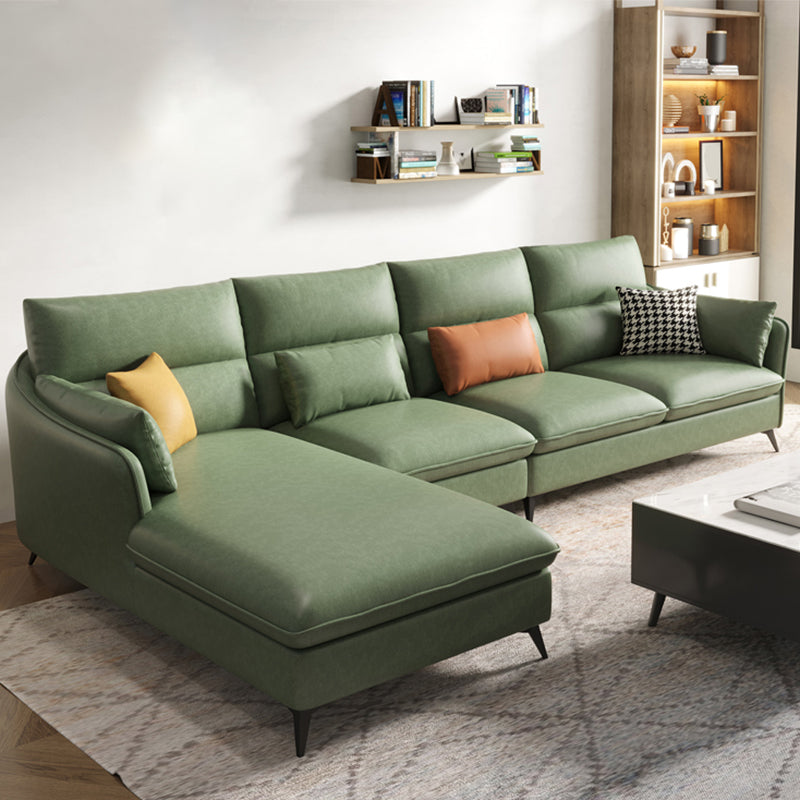 Faux Leather Sloped Arms Sectional with Pillowed Back Cushions for Living Room Green Clearhalo 'furn' 'furn_sectionals' 'Furniture' 'furniture_sectionals' 'kitchen' 'kitchen_sectionals' 'Living Room Furniture' 'Sectionals' 4820793