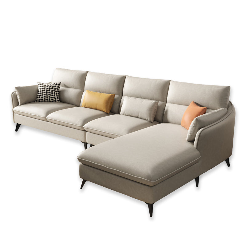 Faux Leather Sloped Arms Sectional with Pillowed Back Cushions for Living Room 106"L x 67"W x 35"H Off-White Clearhalo 'furn' 'furn_sectionals' 'Furniture' 'furniture_sectionals' 'kitchen' 'kitchen_sectionals' 'Living Room Furniture' 'Sectionals' 4820794