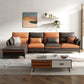 Faux Leather Sloped Arms Sectional with Pillowed Back Cushions for Living Room 130"L x 67"W x 35"H Gray-Brown Clearhalo 'furn' 'furn_sectionals' 'Furniture' 'furniture_sectionals' 'kitchen' 'kitchen_sectionals' 'Living Room Furniture' 'Sectionals' 4820795