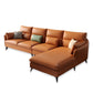 Faux Leather Sloped Arms Sectional with Pillowed Back Cushions for Living Room 106"L x 67"W x 35"H Brown Clearhalo 'furn' 'furn_sectionals' 'Furniture' 'furniture_sectionals' 'kitchen' 'kitchen_sectionals' 'Living Room Furniture' 'Sectionals' 4820797