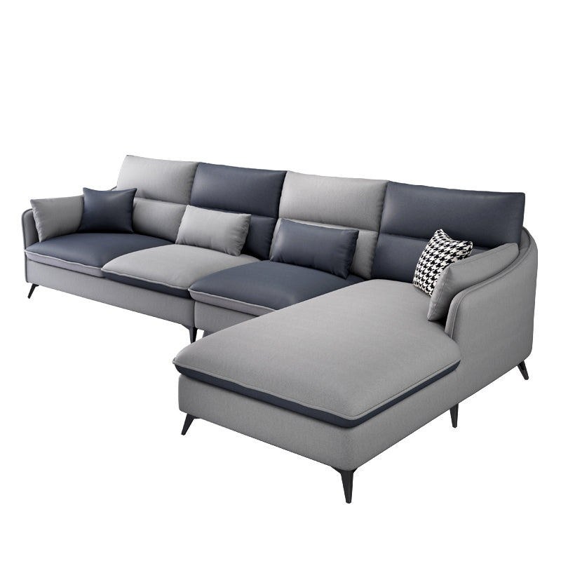Faux Leather Sloped Arms Sectional with Pillowed Back Cushions for Living Room Gray-Dark Blue Clearhalo 'furn' 'furn_sectionals' 'Furniture' 'furniture_sectionals' 'kitchen' 'kitchen_sectionals' 'Living Room Furniture' 'Sectionals' 4820800