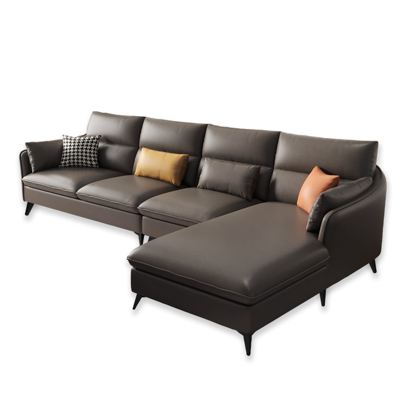 Faux Leather Sloped Arms Sectional with Pillowed Back Cushions for Living Room Dark Gray Clearhalo 'furn' 'furn_sectionals' 'Furniture' 'furniture_sectionals' 'kitchen' 'kitchen_sectionals' 'Living Room Furniture' 'Sectionals' 4820801