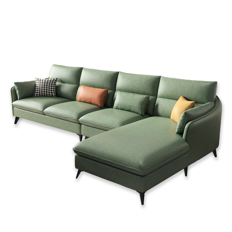 Faux Leather Sloped Arms Sectional with Pillowed Back Cushions for Living Room 106"L x 67"W x 35"H Green Clearhalo 'furn' 'furn_sectionals' 'Furniture' 'furniture_sectionals' 'kitchen' 'kitchen_sectionals' 'Living Room Furniture' 'Sectionals' 4820804
