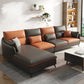 Faux Leather Sloped Arms Sectional with Pillowed Back Cushions for Living Room 106"L x 67"W x 35"H Gray-Brown Clearhalo 'furn' 'furn_sectionals' 'Furniture' 'furniture_sectionals' 'kitchen' 'kitchen_sectionals' 'Living Room Furniture' 'Sectionals' 4820805