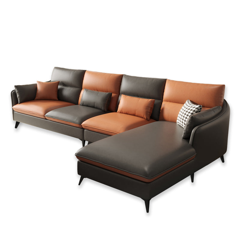 Faux Leather Sloped Arms Sectional with Pillowed Back Cushions for Living Room Clearhalo 'furn' 'furn_sectionals' 'Furniture' 'furniture_sectionals' 'kitchen' 'kitchen_sectionals' 'Living Room Furniture' 'Sectionals' 4820806