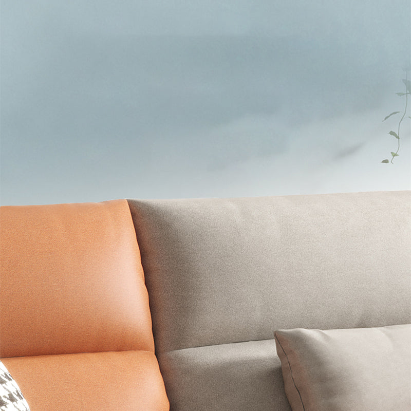 Faux Leather Sloped Arms Sectional with Pillowed Back Cushions for Living Room Clearhalo 'furn' 'furn_sectionals' 'Furniture' 'furniture_sectionals' 'kitchen' 'kitchen_sectionals' 'Living Room Furniture' 'Sectionals' 4820808