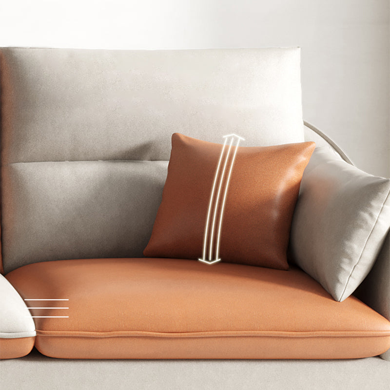 Faux Leather Sloped Arms Sectional with Pillowed Back Cushions for Living Room Clearhalo 'furn' 'furn_sectionals' 'Furniture' 'furniture_sectionals' 'kitchen' 'kitchen_sectionals' 'Living Room Furniture' 'Sectionals' 4820810