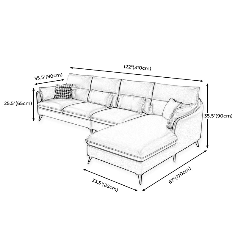 Faux Leather Sloped Arms Sectional with Pillowed Back Cushions for Living Room Clearhalo 'furn' 'furn_sectionals' 'Furniture' 'furniture_sectionals' 'kitchen' 'kitchen_sectionals' 'Living Room Furniture' 'Sectionals' 4820815