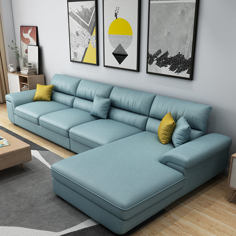 137.8"L x 70.87"W x 37.4"H Removable Cushions Sectionals in Khaki/Blue/Gray Light Blue Faux Leather Clearhalo 'furn' 'furn_sectionals' 'Furniture' 'furniture_sectionals' 'kitchen' 'kitchen_sectionals' 'Living Room Furniture' 'Sectionals' 4820818