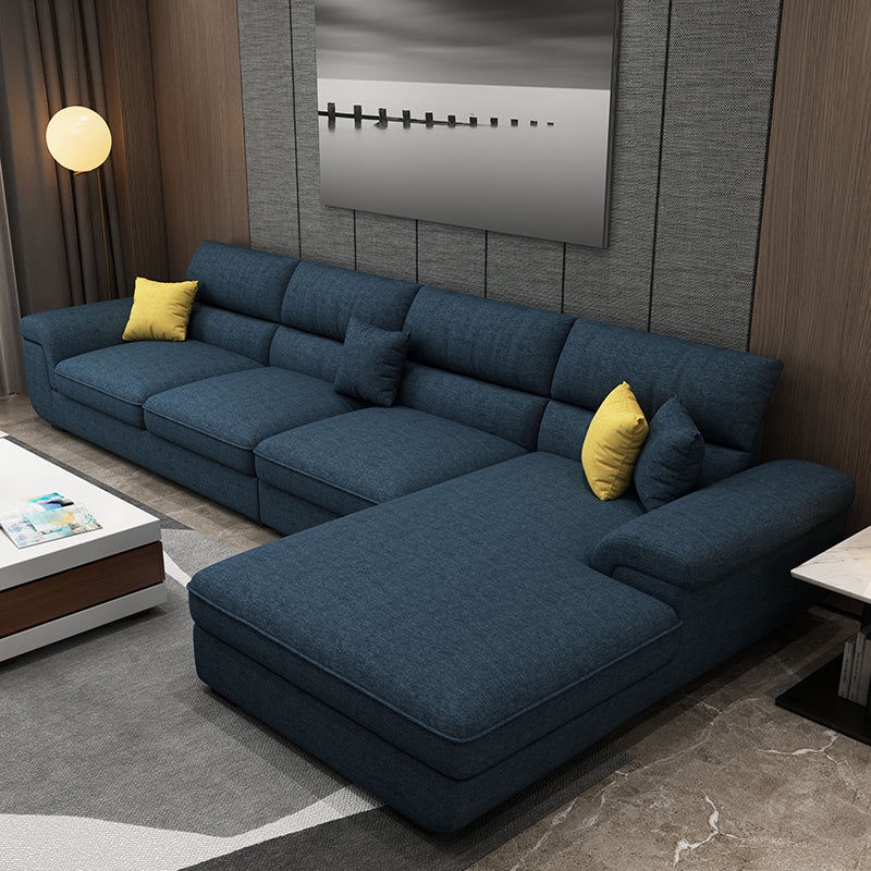 137.8"L x 70.87"W x 37.4"H Removable Cushions Sectionals in Khaki/Blue/Gray Dark Blue Cotton Blend Latex Clearhalo 'furn' 'furn_sectionals' 'Furniture' 'furniture_sectionals' 'kitchen' 'kitchen_sectionals' 'Living Room Furniture' 'Sectionals' 4820819