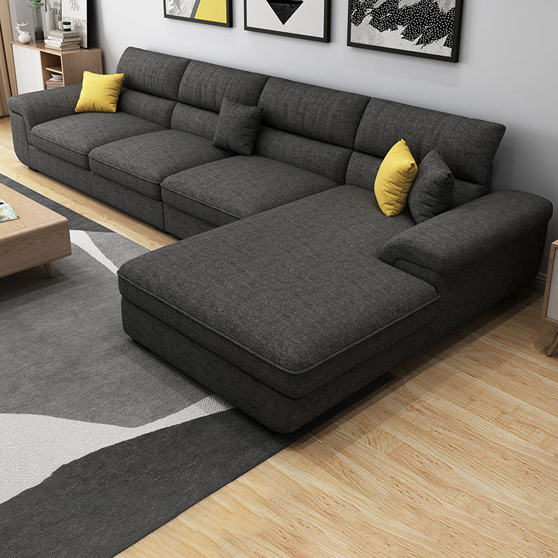 137.8"L x 70.87"W x 37.4"H Removable Cushions Sectionals in Khaki/Blue/Gray Dark Gray Cotton Blend Sponge Clearhalo 'furn' 'furn_sectionals' 'Furniture' 'furniture_sectionals' 'kitchen' 'kitchen_sectionals' 'Living Room Furniture' 'Sectionals' 4820822