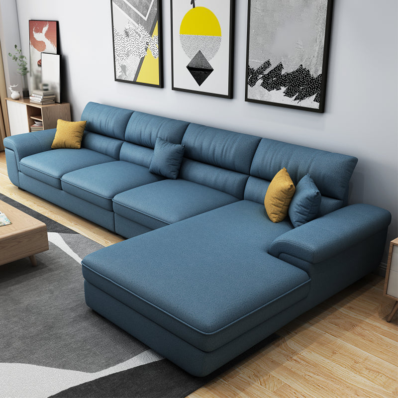 137.8"L x 70.87"W x 37.4"H Removable Cushions Sectionals in Khaki/Blue/Gray Dark Blue Faux Leather Clearhalo 'furn' 'furn_sectionals' 'Furniture' 'furniture_sectionals' 'kitchen' 'kitchen_sectionals' 'Living Room Furniture' 'Sectionals' 4820823