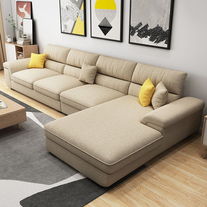137.8"L x 70.87"W x 37.4"H Removable Cushions Sectionals in Khaki/Blue/Gray Khaki Cotton Blend Sponge Clearhalo 'furn' 'furn_sectionals' 'Furniture' 'furniture_sectionals' 'kitchen' 'kitchen_sectionals' 'Living Room Furniture' 'Sectionals' 4820824