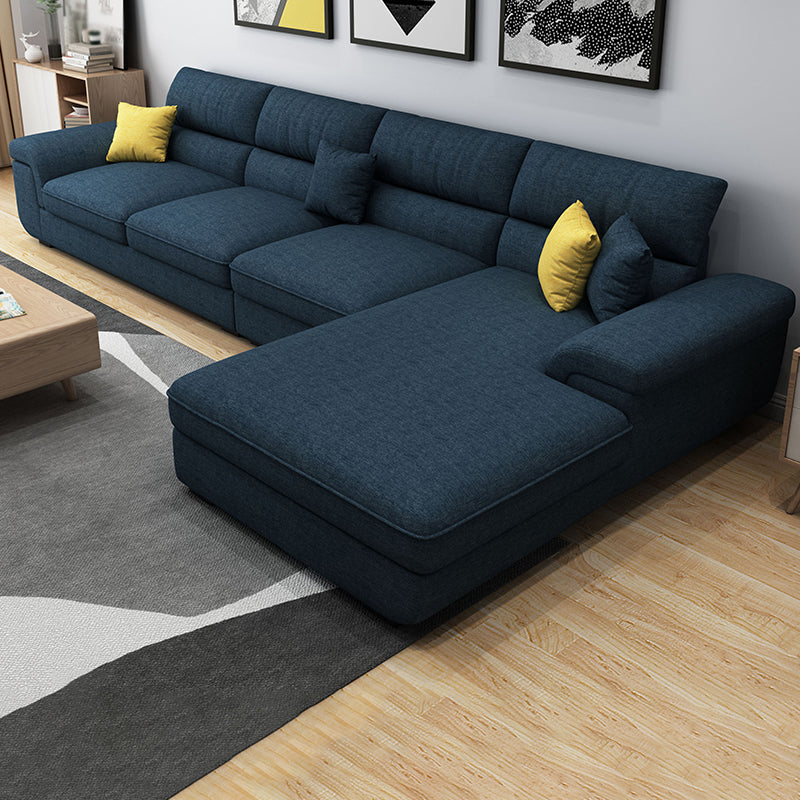 137.8"L x 70.87"W x 37.4"H Removable Cushions Sectionals in Khaki/Blue/Gray Dark Blue Cotton Blend Sponge Clearhalo 'furn' 'furn_sectionals' 'Furniture' 'furniture_sectionals' 'kitchen' 'kitchen_sectionals' 'Living Room Furniture' 'Sectionals' 4820825