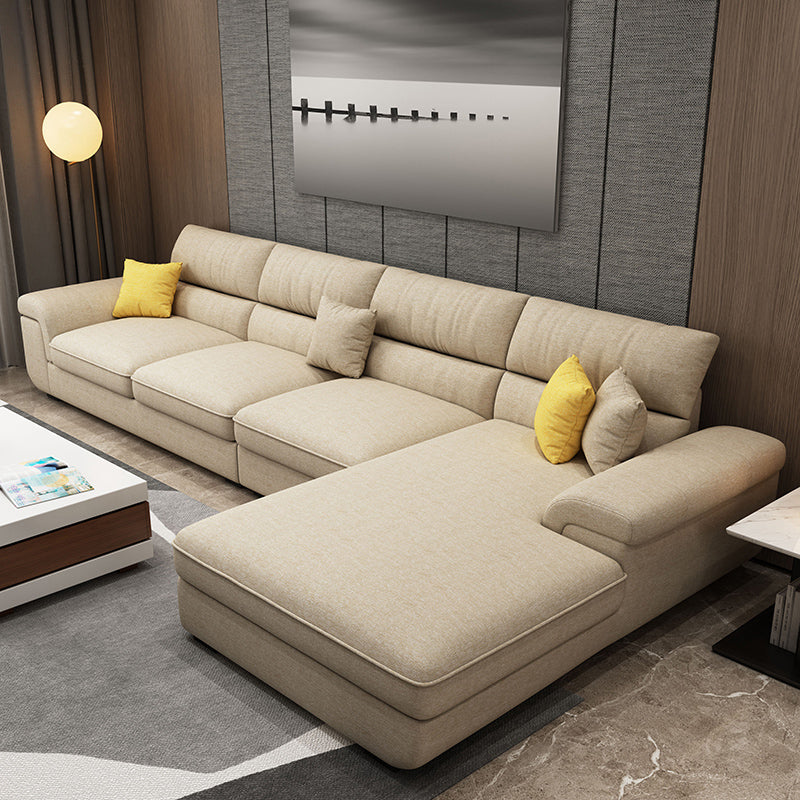 137.8"L x 70.87"W x 37.4"H Removable Cushions Sectionals in Khaki/Blue/Gray Khaki Cotton Blend Latex Clearhalo 'furn' 'furn_sectionals' 'Furniture' 'furniture_sectionals' 'kitchen' 'kitchen_sectionals' 'Living Room Furniture' 'Sectionals' 4820827