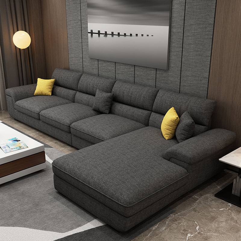 137.8"L x 70.87"W x 37.4"H Removable Cushions Sectionals in Khaki/Blue/Gray Dark Gray Cotton Blend Latex Clearhalo 'furn' 'furn_sectionals' 'Furniture' 'furniture_sectionals' 'kitchen' 'kitchen_sectionals' 'Living Room Furniture' 'Sectionals' 4820833